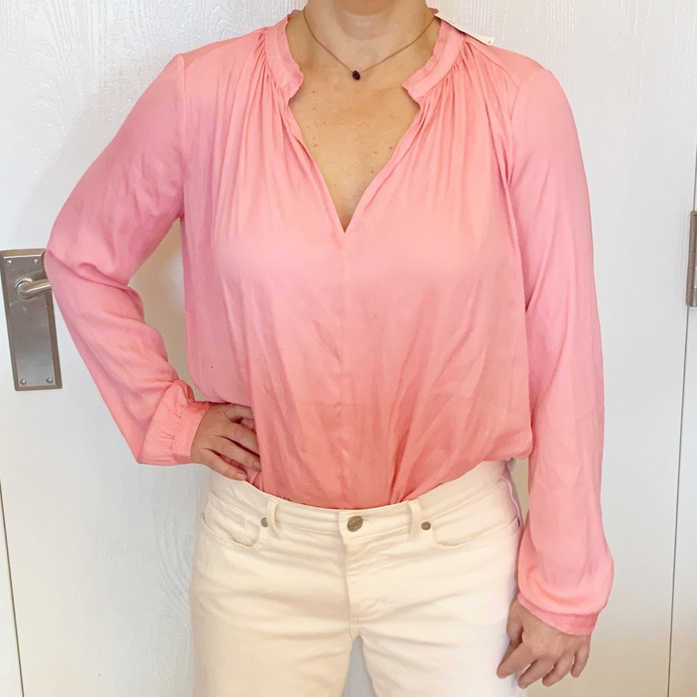 Gap Pink Notched Collar Long Sleeve Blouse